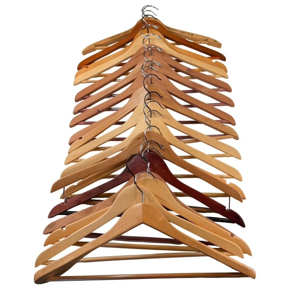Lot of 18 Mixed Wooden Clothes Hangers Suit Jacket Coat Pants Hardwood Closet